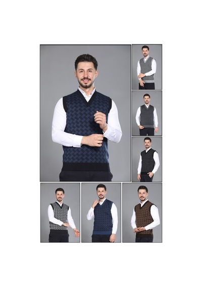 Kzc Tekstil Erkek Baba Ve Orta Yaş Desenli Akrilik Kalın Dokulu V Yaka Triko Süveter Antrasit