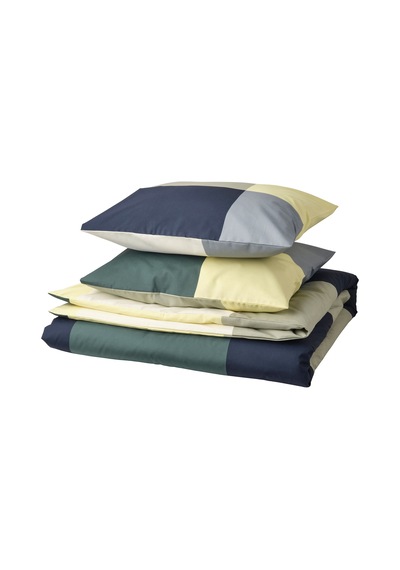Ikea Brunkrıssla Çift Kişilik Nevresim Takımı 220 X 240 Cm Koyu Gri - Sarı - Koyu Yeşil - Koyu Lacivert Çok Renkli