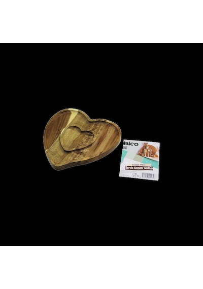 Ahşap Bambu Servis Tepsisi 2 Bölmeli Kalp Model 20x19.5x1.5 Cm Diğer