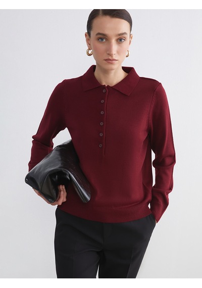 Lcw Comfort Bordo Polo Yaka Kadın Triko Kazak