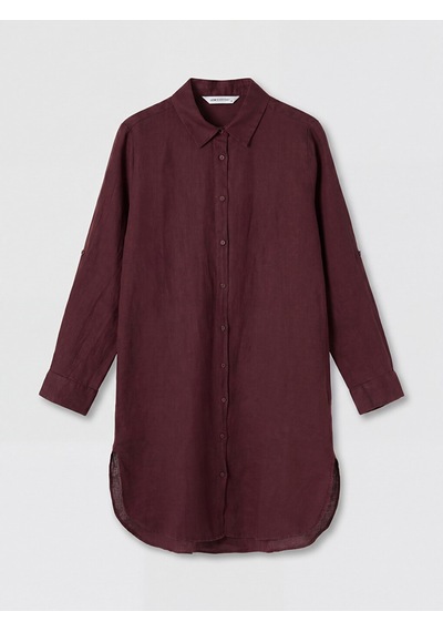 Lcw Everyday Bordo Oversize %100 Keten Kadın Gömlek Tunik