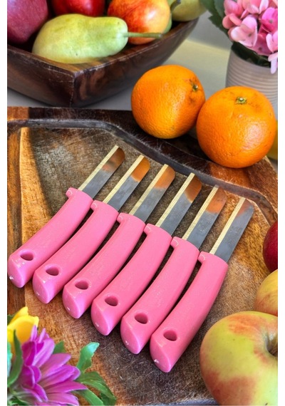 Makri Home Makri Home 6'lı Tırtıklı Meyve Ve Sebze Bıçak Seti, Pembe Beyaz - Pembe