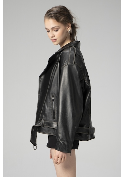 Dericlub Wm031 Oversize Biker Unisex Silme Deri Mont