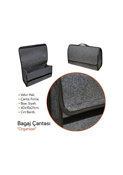 Nyf Bagaj Çantası Organizer Halı Taşınabilir Füme-siyah 40x15x21 Cm 1 Adet