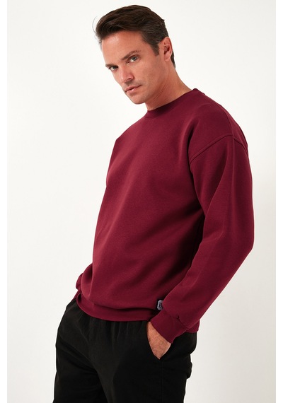 Buratti Regular Fit Bisiklet Yaka Pamuklu Içi Tüylü Yumuşak Şardonlu Erkek Sweat 5905255 Bordo