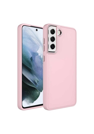 Galaxy S21 Fe Kılıf Metal Çerçeve Ve Buton Tasarımlı Silikon Zore Luna Kapak Pembe