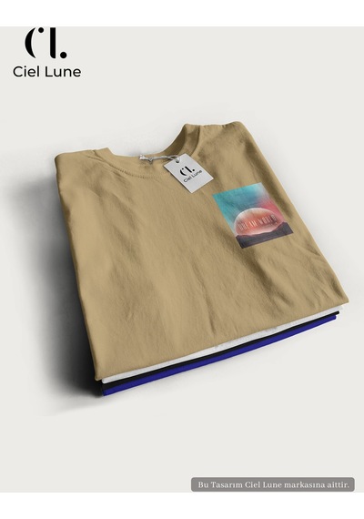 Nevermind Unisex Kadın Erkek Dream World Baskılı Özel Tasarım Oversize T-sh Bej