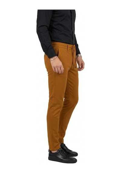 Deepsea Erkek Taba Likralı Beli Lastikli & İpli Dar Kesim Şık Kumaş Pantolon 2600572
