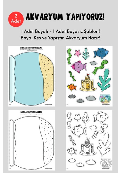 Akvaryum Şablonu, 2 Adet A4 Boyut, Kalın Kağıt.