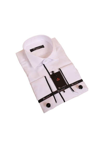 Dicotto Beyaz Siyah Tek Bieli Damatlık Ata Yaka Kol Düğmeli Slim Fit Smokin Gömlek - 027 001