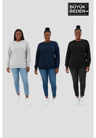 Süperlife Kadın Büyük Beden İkili Bisiklet Yaka 3'lü Set -rahat Kalıp İnce Sweatshirt Spr26bsw956+3 Siyah Süperlife Kadın Büyük Beden İkili Bisiklet Yaka 3'lü Set -rahat Kalıp İnce Sweatshirt Spr26bsw956+3 Siyah