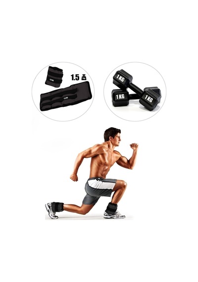 1,5 Kg X 2 Adet Siyah El Ayak Bileği Ağırlığı + Dambıl Set Siyah