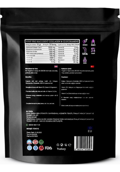 Wwp Collagen & Glucosamine, Kolajen & Glukozamin Destek Tozu - 300g Nar Aromalı. Nar - Karadut
