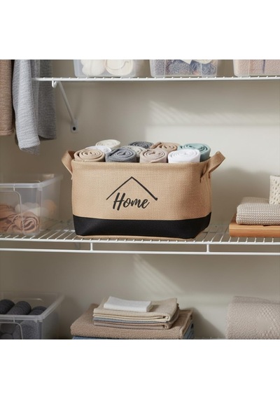 Deconox Dikdörtgen Jüt Düzenleyici Sepet 24x17x14 Cm Krem Renk Katlanabilir Kumaş Kulplu Organizer / Ev, Mutfa Diğer