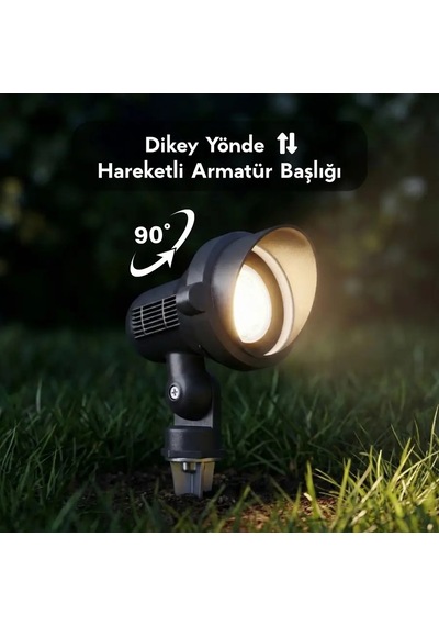 FoneLight Alutera 33 cm LED Kazıklı Çim Armatürü Siyah Alüminyum IP65 Bahçe Spot Ağaç Çit Peyzaj Aydınlatması 7W