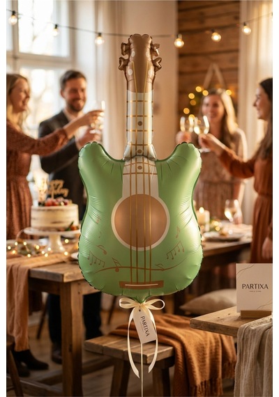 Retro Mat Yeşil Gitar Folyo Balon 46x89 Cm Müzik Temalı Doğum Günü Parti Süsü Çok Renkli