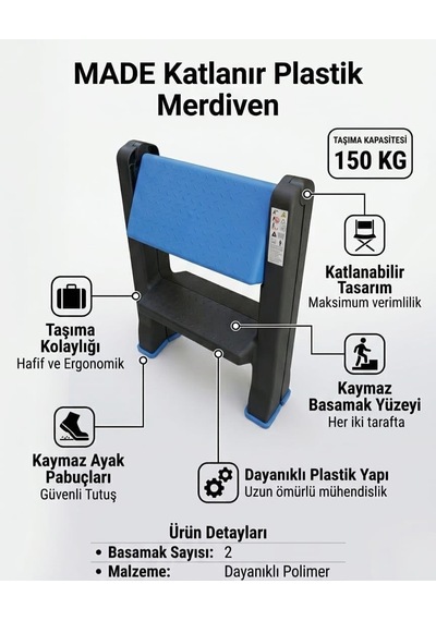 Lexroo Made Katlanır Plastik Merdiven 2 Basamaklı Standart
