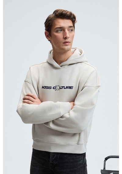 Grimelange TRUETT Erkek Kapüşonlu Kanguru Cepli Önü Ve Sırtı Baskılı Oversize Gri Sweatshirt