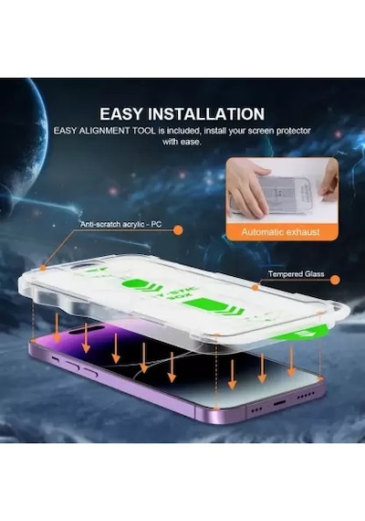 Apple Uyumlu   iPhone 16 Pro Kolay Uygulama Aparatlı 9h Hd Ekran Koruyucu