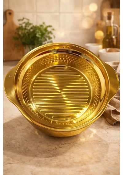 Qerhome Kulplu Paslanmaz Çelik Dövme Karıştırma - Yoğurma Kabı 25 Cm Gold Gold