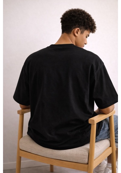 Tarz Cool Erkek Oversize Tişört Never Stop Trying Baskılı Salaş Kalıp Siyah