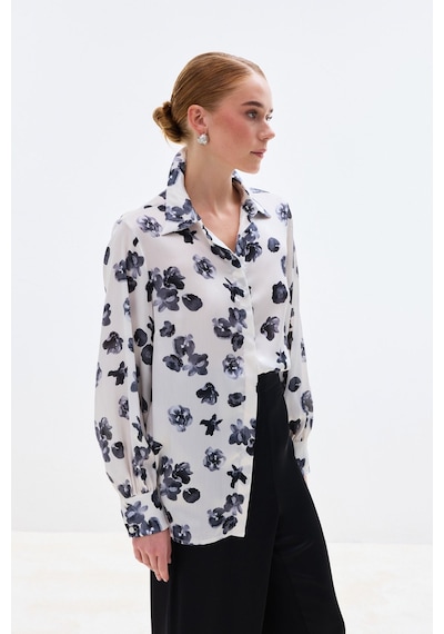 Sateen Desenli Salaş Gömlek - Siyah-136805 Siyah