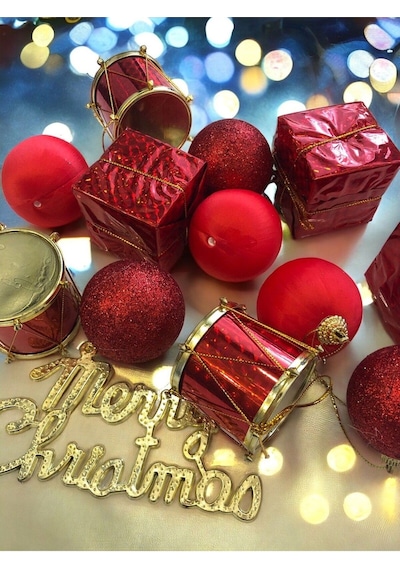 13 Parça Noel Çam Ağacı Süsleme Chrismistmas Yeni Yıl Yılbaşı Noel Çam Ağacı Süsü Lüx 13 Parça 1 Trompet Çanı Kırmızı
