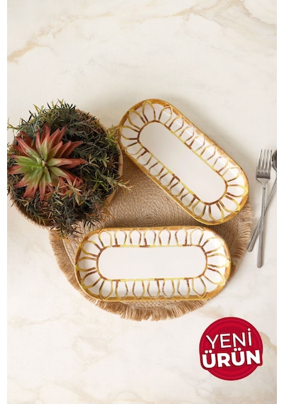 Keramika Worn Gold Noyan Kayık Tabak 26 Cm 2 Adet 22967 Çok Renkli