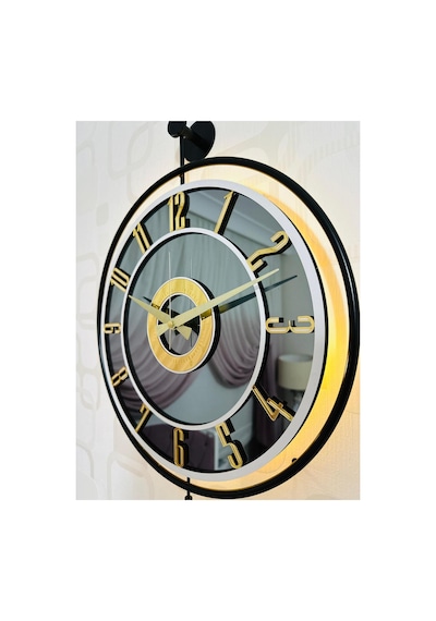 Pey Aksesuar Metal Camlı Duvar Saati 40x60 Cm Işıklı Gerçek Cam Duvar Saati Modern Tasarım Siyah-füme-beyaz-gold