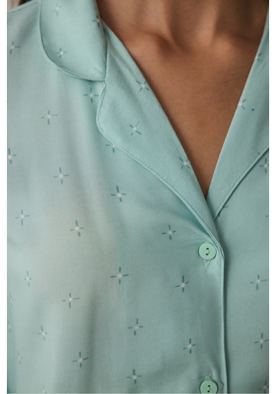 Penti Mint Sleep-In Yıldız Desenli Gömlek Yaka Uzun Kollu Pijama Takımı