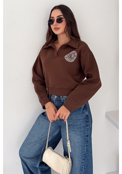Noa & Noa Kadın Baskılı Oversize Sweatshirt Sporty Season 1992 Kahverengi