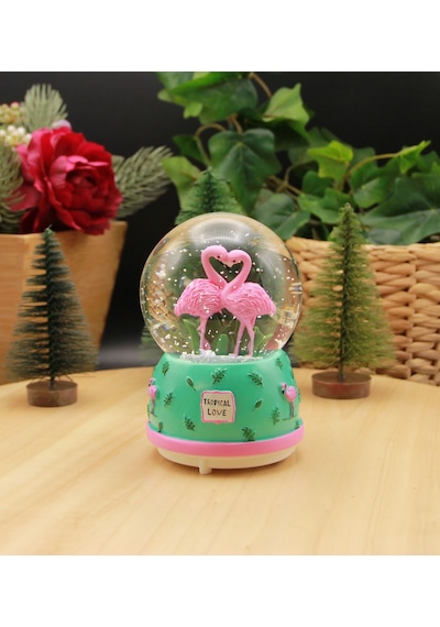 Kar Küresi Işıklı Ve Müzikli Flamingo Büyük Boy -yeşil