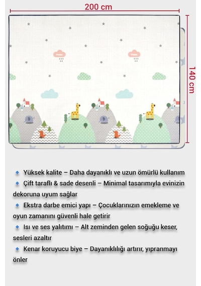 Oyun Matı, 140x100x1 Cm Çift Taraflı Rulo Oyun Halısı