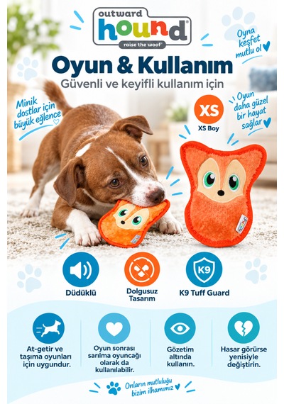 Outward Hound Durablex Fox Düdüklü Peluş Köpek Oyuncağı Xs