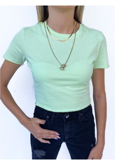 Kadın Büzgü Detaylı Crop Mint Tshirt