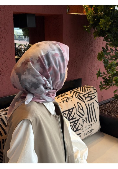 Qalortex Scarf Pamuklu Soft Roza Desen Eşarp-gumus/gul Kurusu gül kurusu