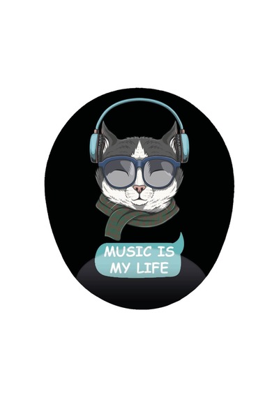 Müzik Benim Hayatım Müzik Dinleyen Kedi - Bilek Destekli Kedili Mouse Pad 20x23 Cm Mousepad