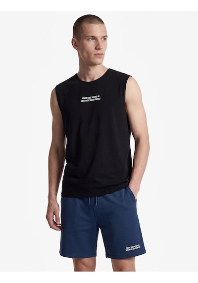 Koton Pamuklu Cepli Straight Fit Beli Bağcıklı Baskılı Spor Şort Lacivert 6sam40142nk