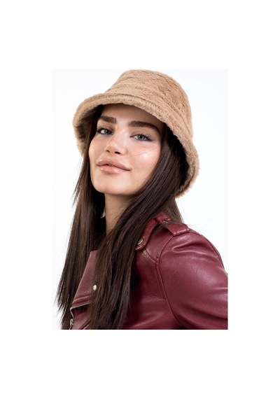 Teknotrust Peluş Bucket Kova Moda Kadın Kışlık Şapka - Vizon Kahverengi