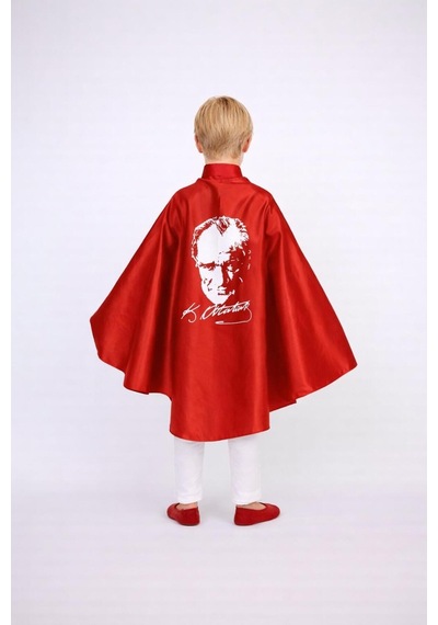 Nacar Store 23 Nisan 19 Mayıs 29 Ekim Kız Erkek Atatürk Baskılı Pelerin Gösteri Kostüm Kırmızı