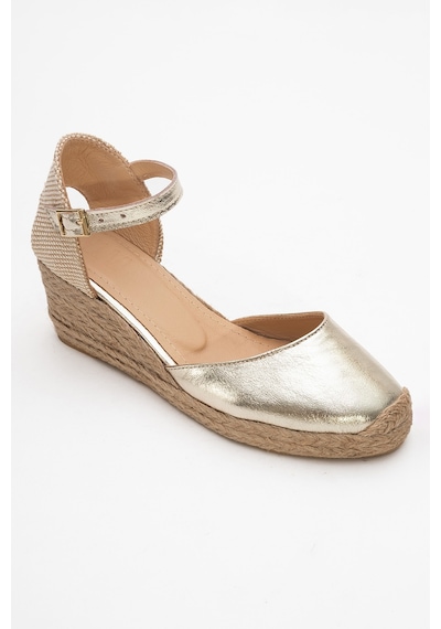 Luvishoes Luvi Shoes Aldea Altın Hakiki Deri Kadın Dolgu Topuk Sandalet Altın