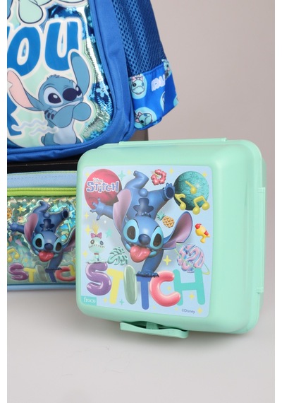 X Dekomus Lisanslı Stitch "ıconic Blue Collection" Okul, Termoslu Beslenme Ve Kalem Çantası, 500 Ml Matara Ve Beslenme Kabı Seti Altın