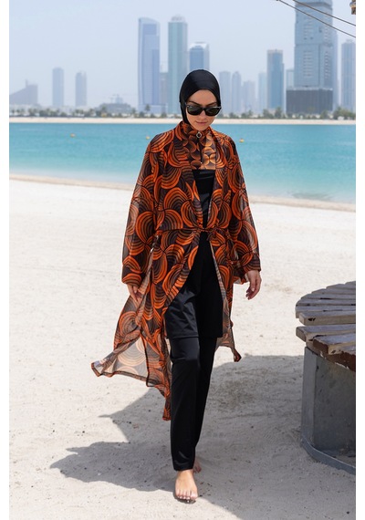 Remsa Mayo Remsa Tesettür Mayo Üzerine Tek Kaftan Kimono Pareo Rp015 Retro Siyah