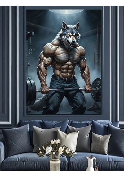 Ahşap Tablo Gym Motivasyonel Kaslı Kurt Figürü