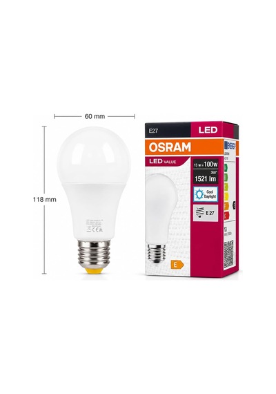 Led Value Classic A100 E27 Led Ampul 13w 1521 Lümen 100w Eşdeğeri Uzun Ömürlü Enerji Tasarruflu Ampul 10'lu Paket Beyaz Işık