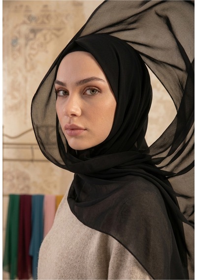Sonbaharmoda Yüksek Kaliteli Düz Şifon Şal Şıklığı Ve Rahatlığı Bir Arada Siyah