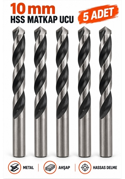 10 Mm 5 Adet Hss Matkap Ucu Metal Delme