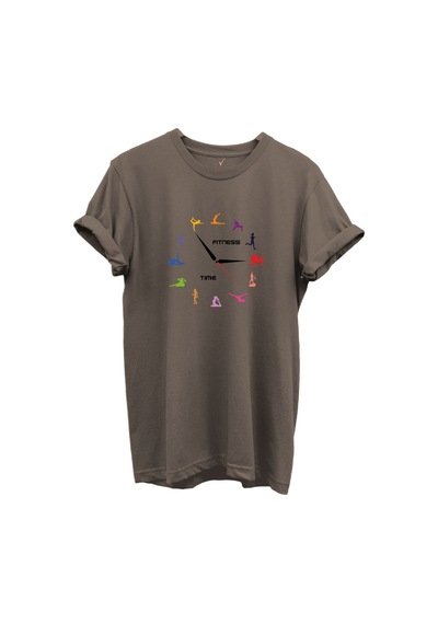 Fitness Time Spor Ve Yoga Figürlü Renkli Tasarımlı %100 Pamuk Regular Fit Unisex T-shirt Kahverengi