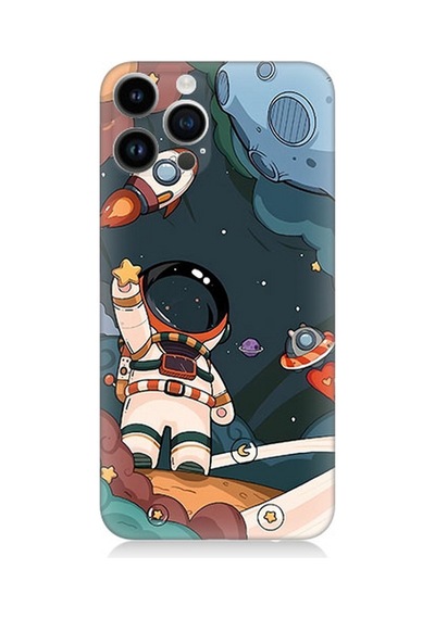 Apple Uyumlu iPhone 14 Pro Silikon Kılıf Sevimli Astronot Uzay Macerası