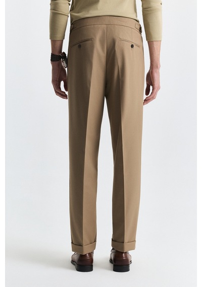 Antioch Relaxed Yün Karışımlı Pileli Pantolon Camel
